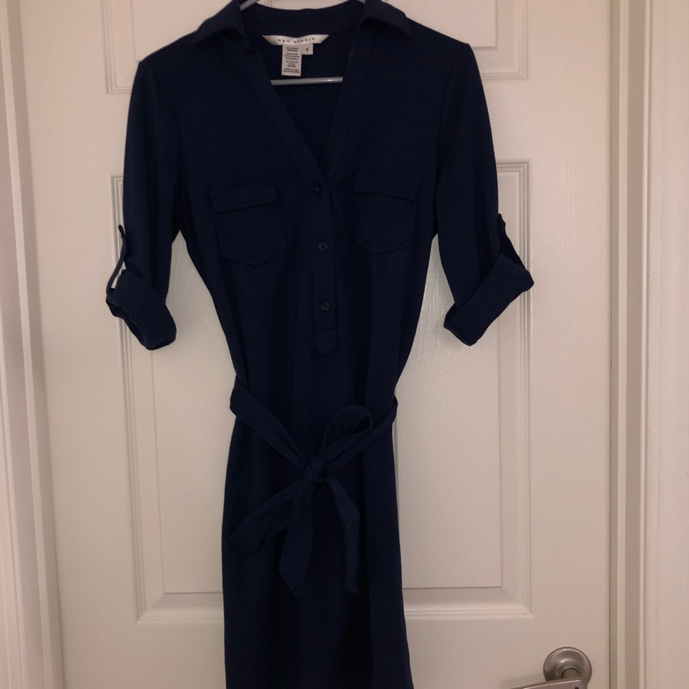 Max Studio Navy Dress with Waist tie